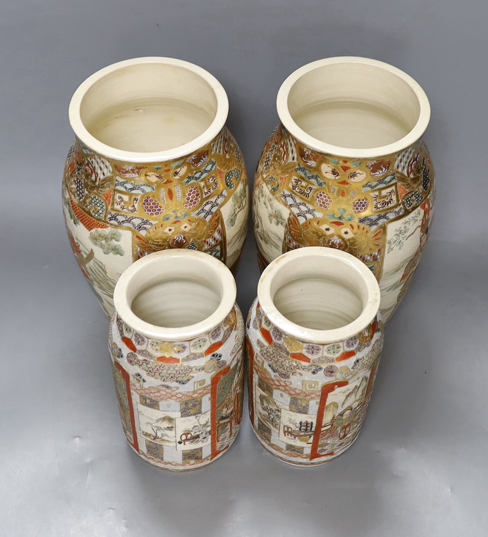 Two pairs of late 19th century Japanese Satsuma vases. Tallest pair 24cm